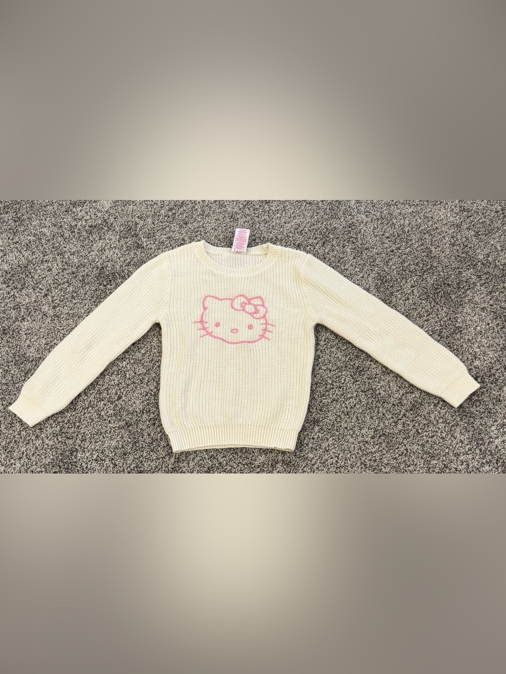 Hello Kitty Cream Knit Sweater with Pink Logo